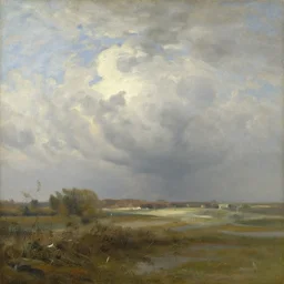 a realistic oil painting of cloudy skies at midday, dutch masters