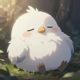 a cute mystical bird slepping mofumofu, fluffy Full of Light, Animated Film, Cinematography, Atmosphere, Highly Detailed Heavenly Dramatic Lighting, Highly Realistic Cinematic Lighting, Volumetric Lighting, Photography, Anime Style, Cinema, Epic High Dynamic Lighting