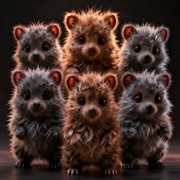 cute little fuzzy critters, highly detailed, artstation, intricate, smooth, sharp focus, dark, horror, illustration, art by greg rutkowski, good clear quality, dynamic lighting, warm lighting, symmetrical artwork, cinematic, hyper realism, high detail, octane