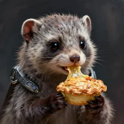 a portrait of an anthropomorphic cyberpunk ferret eating pie, cyberpunk!, fantasy, elegant, digital painting, artstation, concept art, matte, sharp focus, illustration, art by josan gonzalez