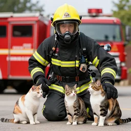 firefighter with their cats