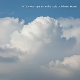 “puffy cloudscape, album art in the style of Edward Hopper”
