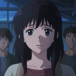 a film still of a sad disney aviator girl, finely detailed features, closeup at the faces, perfect art, dusk, blue hour, at a hangar, gapmoe yandere grimdark, trending on pixiv fanbox, painted by greg rutkowski makoto shinkai takashi takeuchi greg rutkowski, sergey kolesov, akihiko yoshida