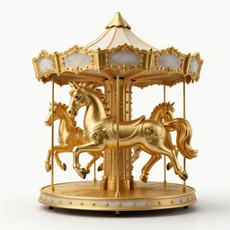 gilded carousel horse, high detail macro photography, isolated on a pure white background, centered, entire object in frame, sharp focus, soft studio lighting