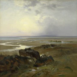 the north sea ( doggerland ) during the last ice ages, in the style of hudson river school of art, oil on canvas