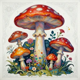 psychedelic mushrooms and flowers madness fantasycore junglescape, glossy painting, Art Nouveau Elemental 4k Detailed Matte Illustration trending on Behance, CGSociety, Pastiche by Tim and Greg Hildebrandt, Pastiche by Kay Nielsen in black and white outlines