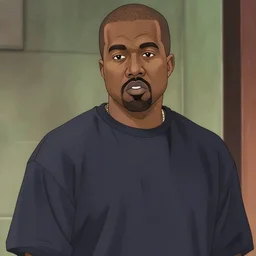 Kanye West, screenshot from a 2012s anime, by Ken Sugimori