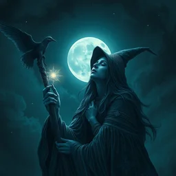 lunar witch crying, mystical moonlight, 4 k, intricate background