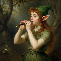 lovely elf playing whistle in the nature by jean - baptiste monge, masterpiece