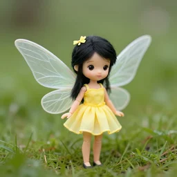 black haired tiny fairy wearing a yellow dress