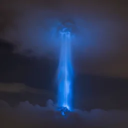 gigantic blue jets in the atmosphere, night, clouds, photo