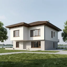 architecture photograph of a moldovan villa by ion boceanu. 1 9 3 4. next to a lake.