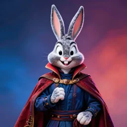 reallistic CGI of bugs bunny as Doctor Strange. cinematic, hyper realism, high detail, 8k, Vibrant colors, Smooth gradients, High contrast, depth of field