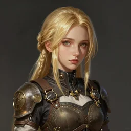 portrait of a woman by ayami kojima, ukrainian, she is about 2 0 years old, blonde hair with two strand around her face, seems indifferent but she is sweet, she is wearing a steampunk tactical gear, highly detailed portrait, digital painting, artstation, concept art, smooth, sharp foccus ilustration, artstation hq