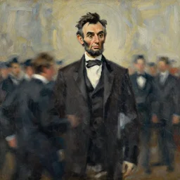 lincoln assassination, painting by phil hale, fransico goya,'action lines '!!!, graphic style, visible brushstrokes, motion blur, blurry, visible paint texture, crisp hd image