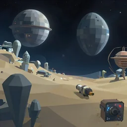low poly space video game in the style of Homeworld 3