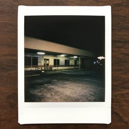 polaroid photo of an abandoned target store at night, flash photography