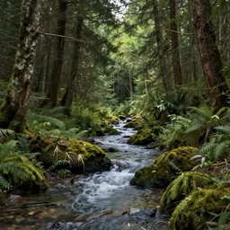 forest with stream, serene, octane render, 8 k, artstation, photography, ultra realistic, hd