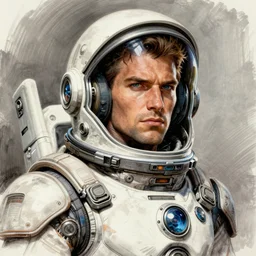 male, heroic figure, space suit with a modern helmet, character sheet, science fiction, very stylized, digital art, shaded pen and ink, digital painting, by mike mignola, by alex maleev, jean giraud