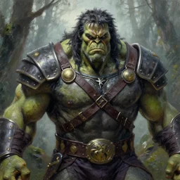 frazetta hulked cyborg werewolf concept art macro medium close up shot, rugged werewolf as barbarian wearing war soldier uniform armor in deep forest, mist, overcast, oil painting by greg rutkowski, by frazetta and greg rutkowski