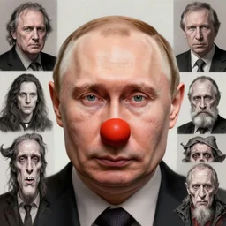 vladimir putin, putin is bald caveman, vladimir putin awe face, toothless horror macabre face, clown nose, by donato giancola and greg rutkowski and wayne barlow and zdzisław beksinski, realistic face, digital art seed 3 5 7 1 7 3 2 9 5 5