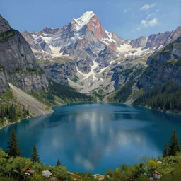 A mountain lake  beautiful matte painting, Moebius, frank frazetta, sid mead, thomas kinkade, rodney mathews, trending on artstation