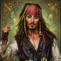 captain jack sparrow with a smirk, photography of kurzgesagt, deep focus, d & d, fantasy, intricate, elegant, highly detailed, digital painting, artstation, concept art, matte, sharp focus, illustration, hearthstone, art by artgerm and greg rutkowski and alphonse mucha