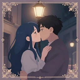 a zombie couple kissing under a street lamp in Buenos aires at night, dark blue long hair, muted colors, matte print, pastel colors, ornate, digital art, cute smile, digital painting, fan art, elegant, pixiv, by Ilya Kuvshinov, by Studio Ghibli