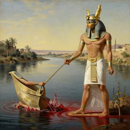 Egyptian river of blood, bible story, realistic painting, classical painting, high definition, digital art, matte painting, very detailed, realistic