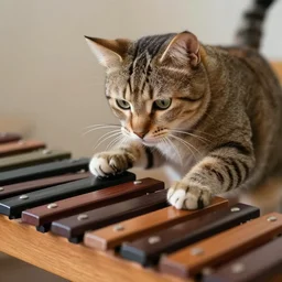 a cat playing a marimba