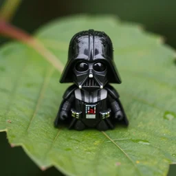 tiny darth vader hiding under a leaf, macro photography