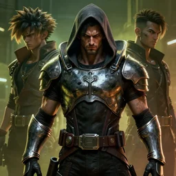 cyberpunk 2 0 7 7, charismatic rugged male battle goku - mage portrait, clothed in hooded, metal - plated battle armor atmospheric lighting painted intricate volumetric lighting, beautiful, sharp focus, ultra detailed by leesha hannigan, ross tran, thierry doizon, kai carpenter, ignacio fernandez rios