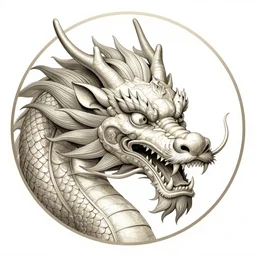 highly detailed illustration of an asian dragon's head in a circle by juan gatti by moebius!, by leonardo da vinci, by oliver vernon
