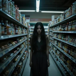 After hours at the grocery store, dim lighting, surreal atmosphere, eerie feeling
