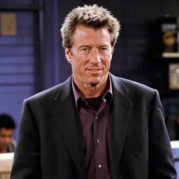 film still of Clint Eastwood in the TV show friends, vibrant high contrast, octane, arney freytag, cinematic, glamorous, backlit, rim lighting, 8k