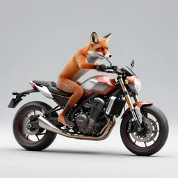 fox riding motorcycle, realistic, detailed, clean