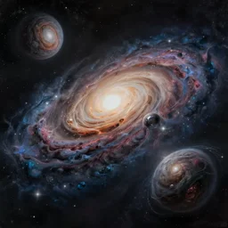 a surrealism painting of melting galaxy sculptures, photo realistic