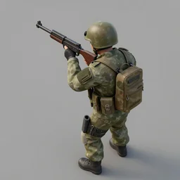 a soldier with a gun for a video game. view from above. pseudo - 3 d. png quality
