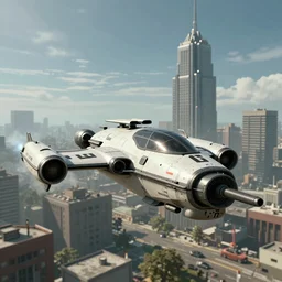A Combine Civil Protection Gunship patrolling over City 17, the Citadel 8406 meters of height is in the background, from Half-Life, CGI, rendered 3D model, unreal engine, hyper realistic, octane render, 8k, high resolution, polished, photoshopped, detailed picture, trending on ArtStation, Concept Art