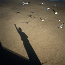 countless birds directed by hitchcock, cinematic shadow, elevation angle