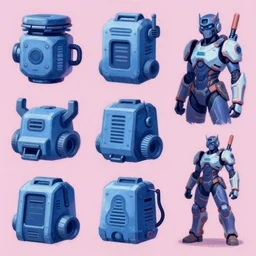 game asset of futuristic industrial trash, in gouache detailed paintings, props, stylized, 2 d sprites, kitbash, arcane, overwatch, blue and pink color scheme, 8 k, close up