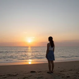 a girl on the beach watching a beautiful radiating sunset, Nice France by Claude Lorraine