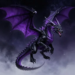 black dragon with purple accents in space by greg rutkowski