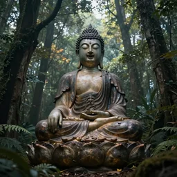 psychodellic buddah singing in a forest