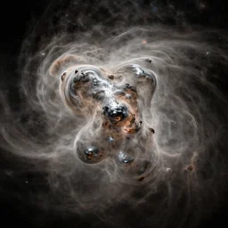 photo of a chrome! blob in a dust cloud