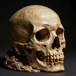 a skull, from an ancient Japanese wood carving master