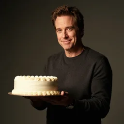 bob odenkirk, holding a birthday cake, studio photograph, cinematic lighting