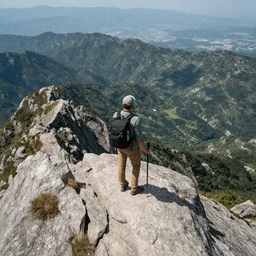 explorer in top of a mountain