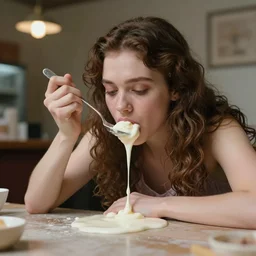 expressive ice cream woman melts on the table, digital art masterpiece, highly detailed pop surrealism, jason limon hannah yata, dramatic lighting, medium shot, low angle, uhd 8 k, sharp focus