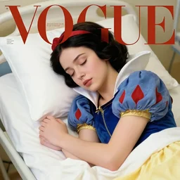 snow white sleeping in a hospital, cover of vogue magazine